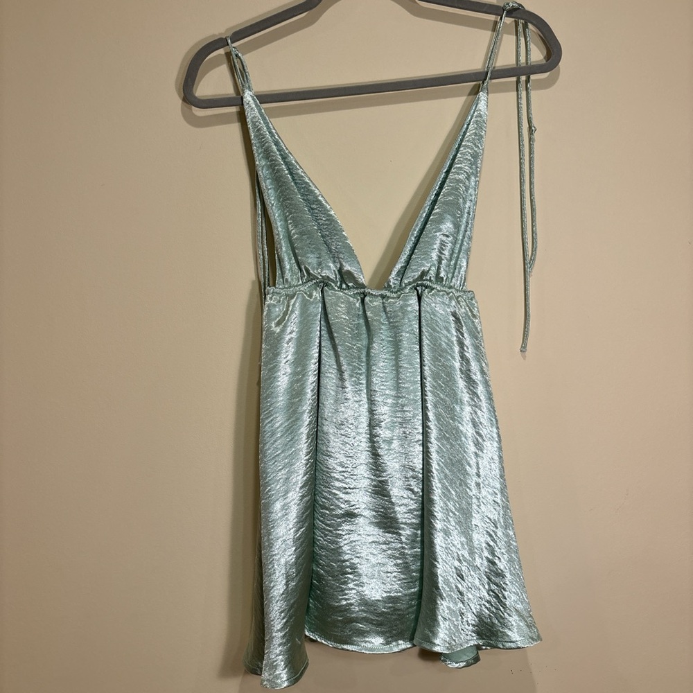 Lucy in the Sky Metallic Mint Green Mini Dress - Picture 2 of 6
